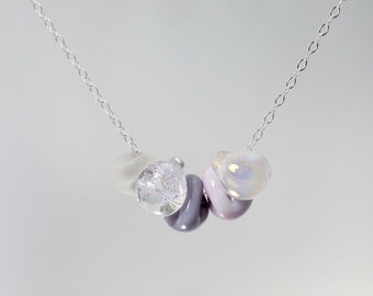 lavender droplet necklace sterling silver hand blown borosilicate lamp work glass 17 inch minimalist layering lilac