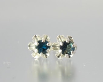 ultra rare teal blue green LAZULITE sterling silver buttercup stud earrings OOAK