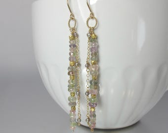 3" Long Afghan Tourmaline & Pearl Gold Filled Earrings