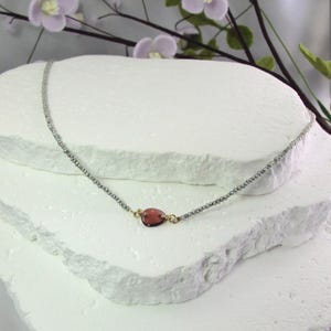 Rhodolite Garnet & Tiny Seed Pearl Necklace: Dainty, Gold Filled, Minimalist, 15"