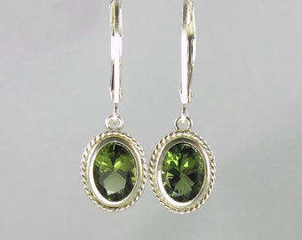 Rare Czech Moldavite Sterling Silver Earrings:  8x6mm Oval, Simple, Elegant, Tektite, Meteorite