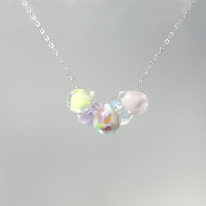 multi pastel droplet necklace sterling silver hand blown borosilicate lamp work glass 17 inch minimalist layering