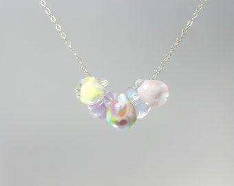 multi pastel droplet necklace sterling silver hand blown borosilicate lamp work glass 17 inch minimalist layering