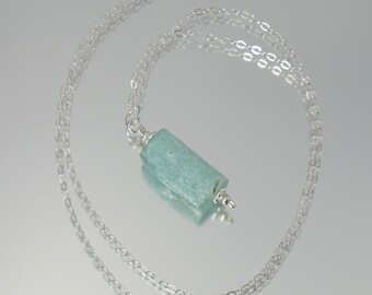 light blue ancient Roman glass and sterling silver 18 inch pendant necklace