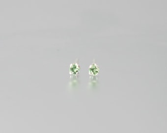 Rare Merelani Mint Garnet Micro Stud Sterling Silver Earrings 2mm
