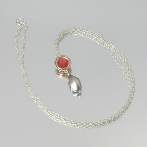 RARE faceted rhodochrosite and Tahitian keshi pearl sterling silver 18 slide necklace image 3