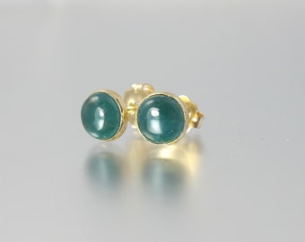 14K yellow gold filled grandidierite cabochon stud post earrings minimalist