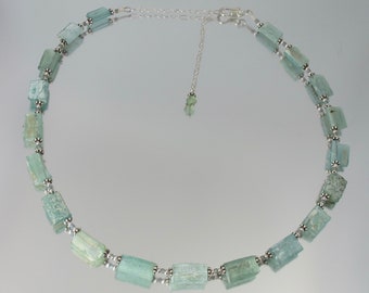 petite sea foam green ancient Roman glass sterling adjustable necklace 14.75" to 16.75" OOAK