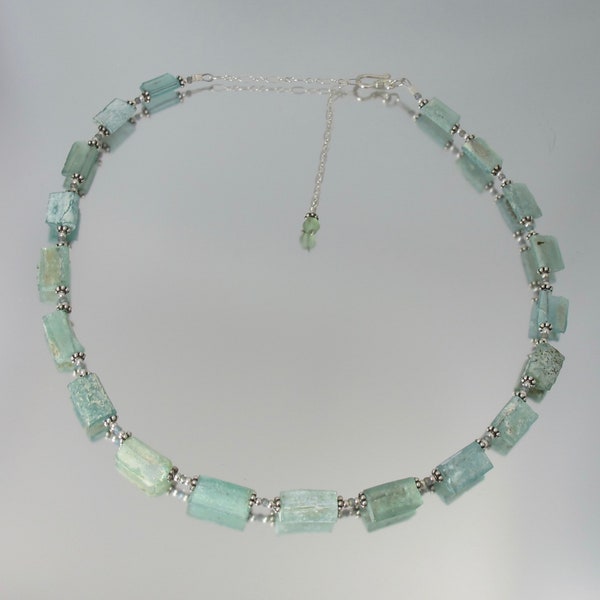 petite sea foam green ancient Roman glass sterling adjustable necklace 14.75" to 16.75" OOAK