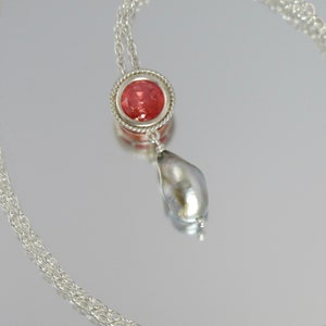 RARE faceted rhodochrosite and Tahitian keshi pearl sterling silver 18 slide necklace image 6