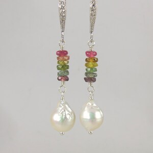 rainbow tourmaline and white Kasumi like Edison pearl sterling silver earrings image 2