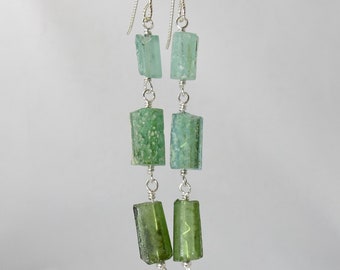 ombre ancient Roman glass sterling silver three part long earrings