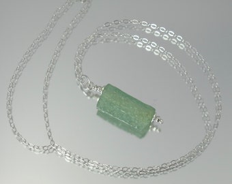 blueish green ancient Roman glass and sterling silver 18 inch pendant necklace