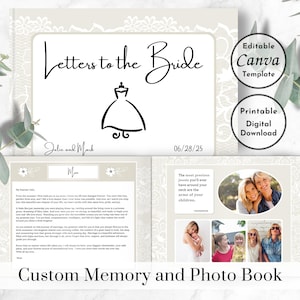 Libro de cartas personalizadas para la novia, plantilla de libro de recuerdos sentimentales de Canva, álbum de recortes de cartas para la novia, regalo de despedida de soltera, "Querida novia".
