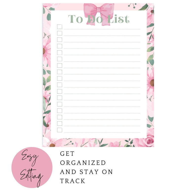 Editable Printable To-do List, Bow Design, Customize to Fit Your Needs ...