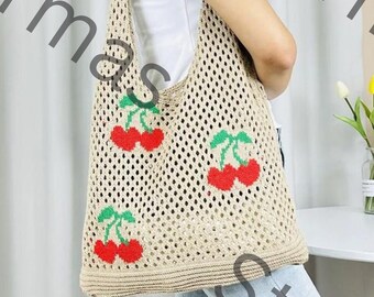 Handmade Knitted Cherry Tote Bag | Polyester Shoulder Bag