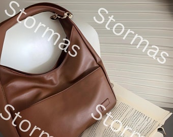 Vintage Large Patchwork Leather Bag, Casual Leather Soft Bag