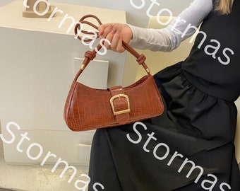 Crocodile Print Vegan Leather Shoulder Bag | Retro Buckle Purse