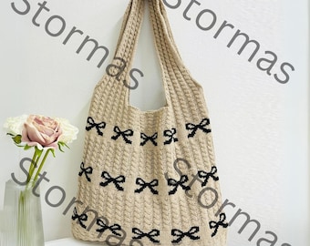 Handmade Crochet Bowtie Tote | Knitted Dacron Shoulder Bag