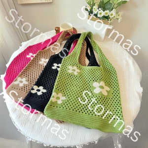 fourre-tout en crochet fleurs | porté épaule coeurs | Sac de plage | Porte-monnaie en tricot fait main | Fourre-tout décontracté de tous les jours | Sac d'été | Cartable |