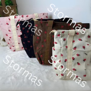 Erdbeer Cord Handtasche | Strandtasche | Schultertasche | Einkaufstasche | Schultüte | Baby Tasche | Nanny Tasche | Windeltasche | Badetasche | Buchtasche