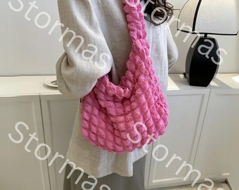 Quilted Black Puffer Tote Bag | Minimalist Shoulder Bag