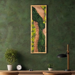 Olive Wood And Moss Decor, Preserved Moss Wall Art, Living Wall Art, Modern Home Decor, Bedroom Decor, New Home Gifts, Gift for Women
