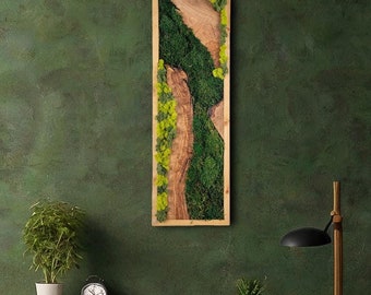 Olive Wood And Moss Decor, Preserved Moss Wall Art, Living Wall Art, Modern Home Decor, Bedroom Decor, New Home Gifts, Gift for Women