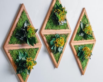 Triangle Moss Wall Art, Preserved Moss & Wood Farmhouse Decor, Rustic Accent, Housewarming Gifts