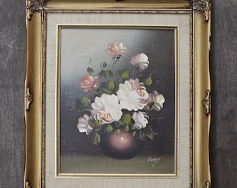 Vintage Still Life Flowers Oil Painting Signed Betty 36x31cm