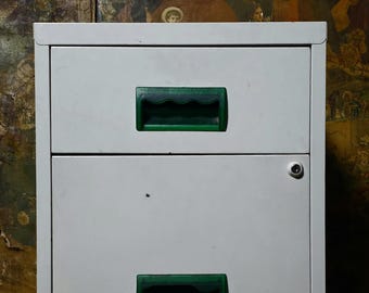 Antique Vintage 2 Draw Metal Filing Cabinet