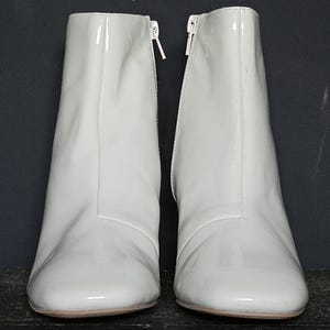 Vintage Gallery Womens White Block Heel Patent Leather Ankle Boots UK 6 EU 39 US 8