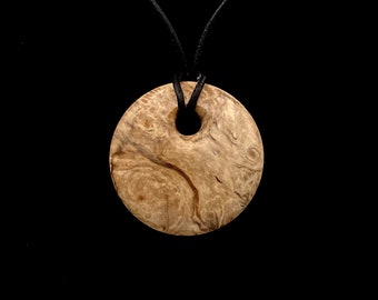 Spalted Maple Burl Wood Pendant Necklace (Handmade in USA) M9