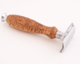 Cherry Burl Wood DE (Double Edge) Safety Razor Handle (Handmade in USA) C11 - Great Entry Level Razor - Wood Razor - Shaving Kit - Shaving