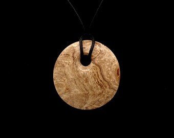 Spalted Maple Burl Wood Pendant Necklace (Handmade in USA) M8