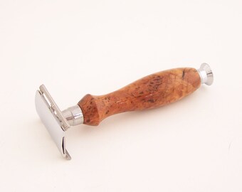 Cherry Burl Wood DE (Double Edge) Safety Razor Handle (Handmade in USA) C8 - Great Entry Level Razor - Wood Razor - Shaving Kit - Shaving