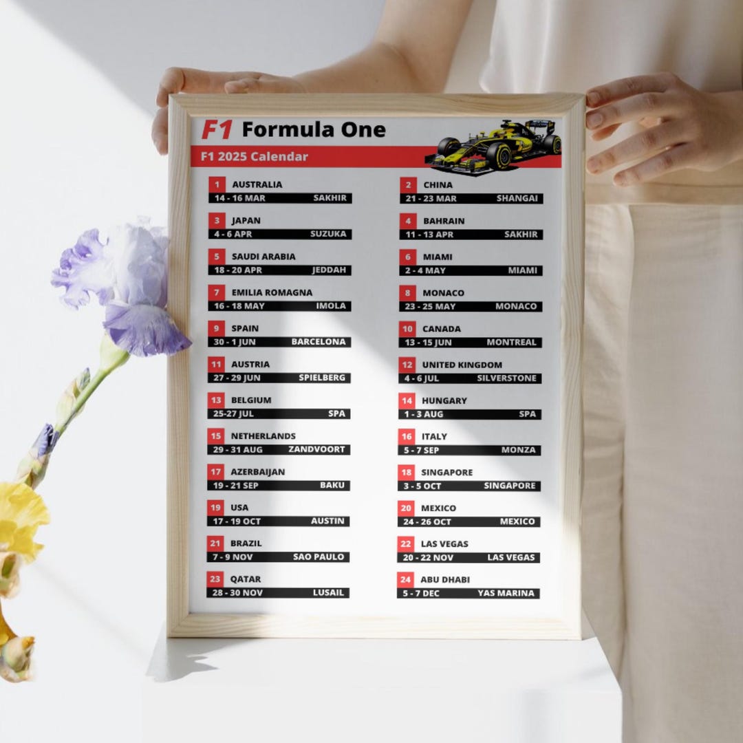 F1-Kalender 2025 als PDF zum Ausdrucken - Etsy.de