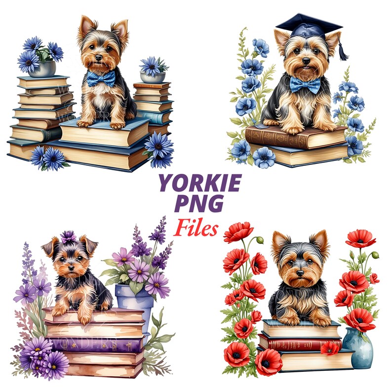 Yorkie Stack Yorkie Clip Art, Yorkie PNG, Yorkie Puppy Clipart Bundle, Graduation ...