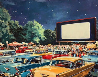 Drive-in Movie Theater | Outdoor Cinema | Auto Theater | Drive-Up Film Venue | Roadside Screen | Parking Lot Picture | Driveway Picture Show