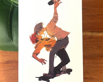 Sk8 Dance - Skater boys anime art print - 4x6" postcard