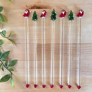 Vintage Glass Swizzle Stir Sticks Cocktail Blown Glass Barware Holiday Christmas