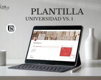 May include: A laptop computer displaying a website with the title "Universidad Vs. 1". The website has a red background and a white text box with the text "Universidad Vs. 1". The website also has a red timer with the text "24:12".