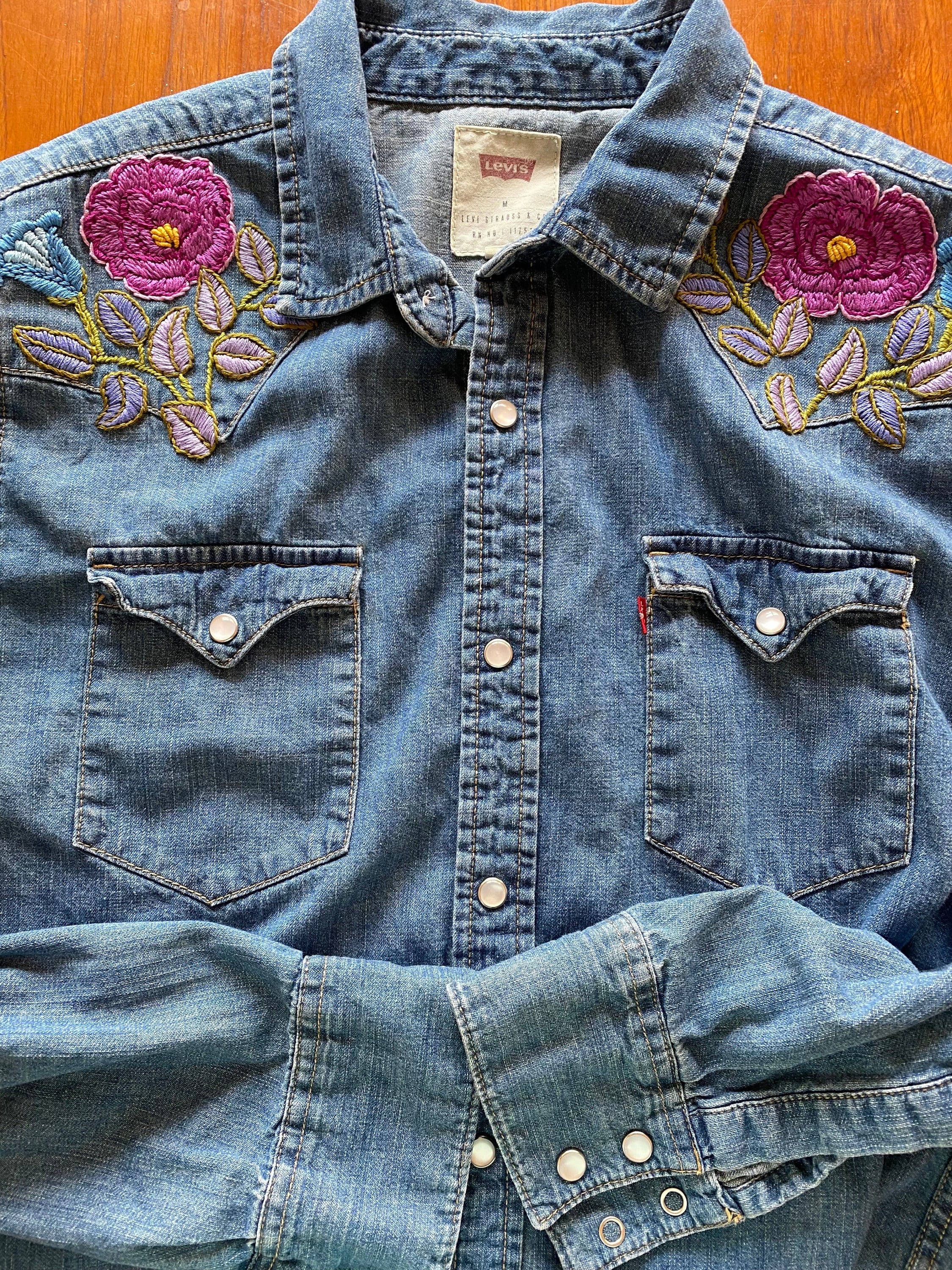 Hand Embroidered Floral Levi