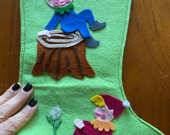 Retro Silly Elves Felt Christmas Stocking