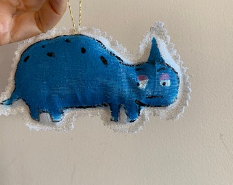 Hand Painted Horned Animal Rhino Ornament