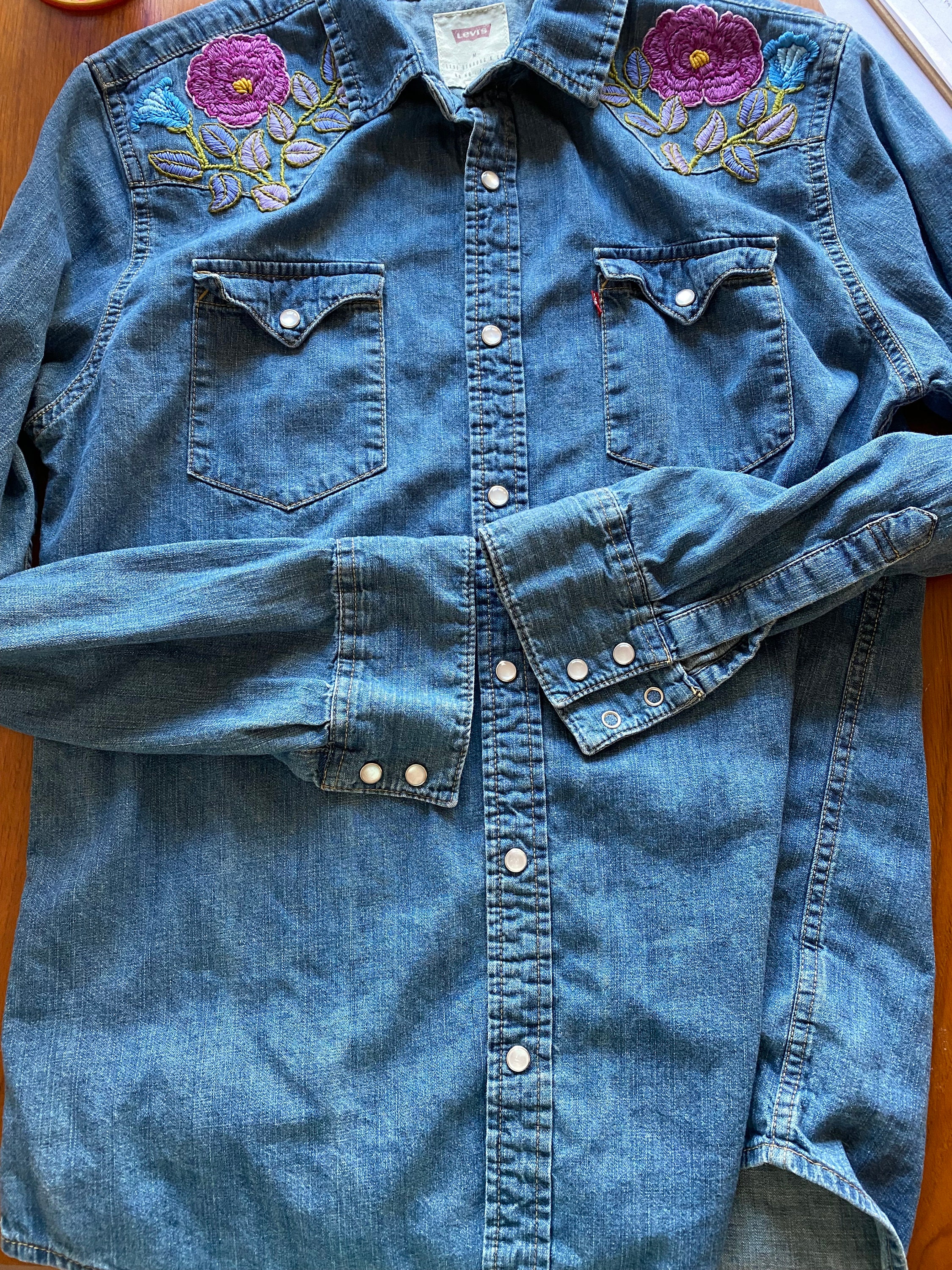 Hand Embroidered Floral Levi