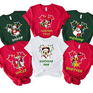Custom Disney Family Birthday Christmas Shirt, Mickey and Minnie Holiday Birthday Tees, Matching Family Birthday Christmas Shirts, Gift Xmas
