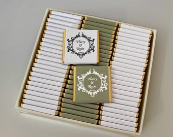 50 Personalized Wedding Chocolate Favors for Guest, Mini Chocolate Favors, Gold or Silver Foil Milk Chocolate, Wedding Table Decor.