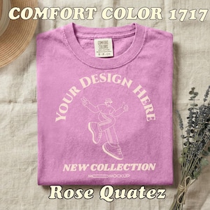 Rose Quartz Comfort Colors 1717 Mockup | C1717 Rose Quartz T‑Shirt Mockup Flatlay | Rose Quartz Comfort Colors POD