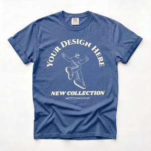 Comfort Colors C1717 Blue Jean Shirt Flat Lay Mockup | CC 1717 Tshirt Mock-up | Real Product Mock | Simple Minimal Basic Plain Flatlay